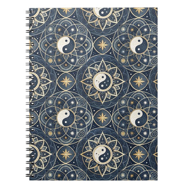 Yin Yang Celestial Harmony Mandala Design Pattern Notebook (Front)