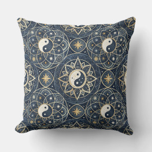 Yin Yang Celestial Harmony Mandala Design Pattern Throw Pillow