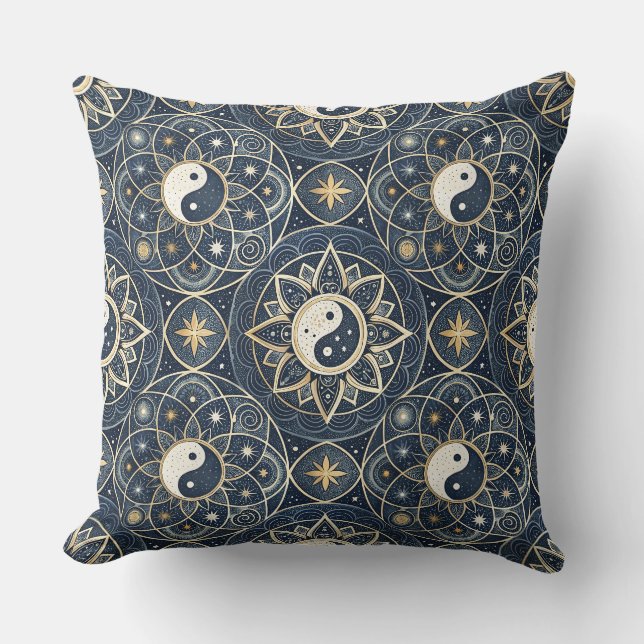 Yin Yang Celestial Harmony Mandala Design Pattern Throw Pillow (Front)
