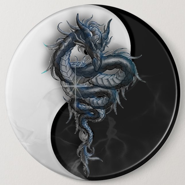 Yin Yang Chinese Dragon Colossal 6 Inch Badge Button (Front)