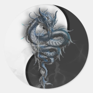 Yin Yang Chinese Dragon Large Round Stickers