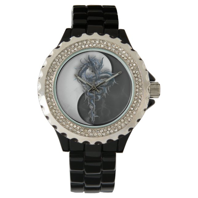 Yin Yang Chinese Dragon Rhinestone Watch (Front)