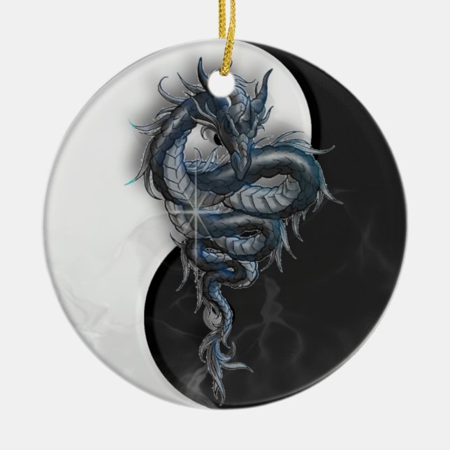 Yin Yang Chinese Dragon Round Ornament (Front)