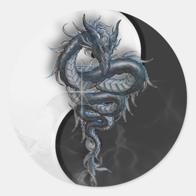 Yin Yang Chinese Dragon Round Stickers (Front)