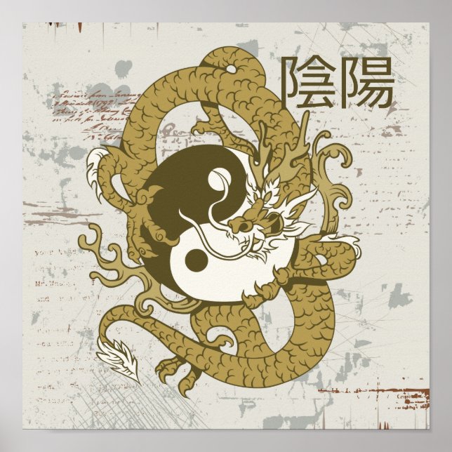 Yin yang Chinese symbol and dragon Poster (Front)
