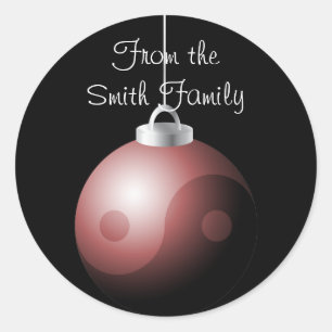 Yin Yang Christmas Ball in Red Classic Round Sticker