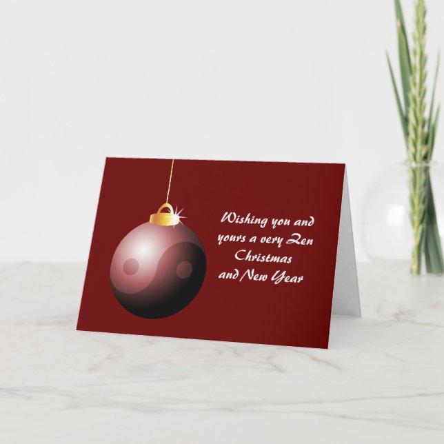 Yin Yang Christmas Ball in Red Holiday Card (Front)
