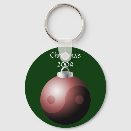 Yin Yang Christmas Ball in Red Keychain