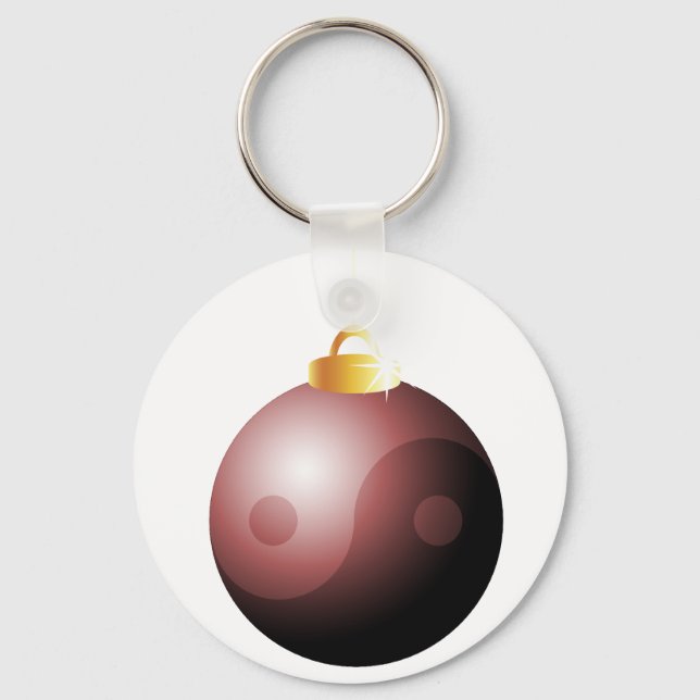 Yin Yang Christmas Ball in Red Keychain (Front)