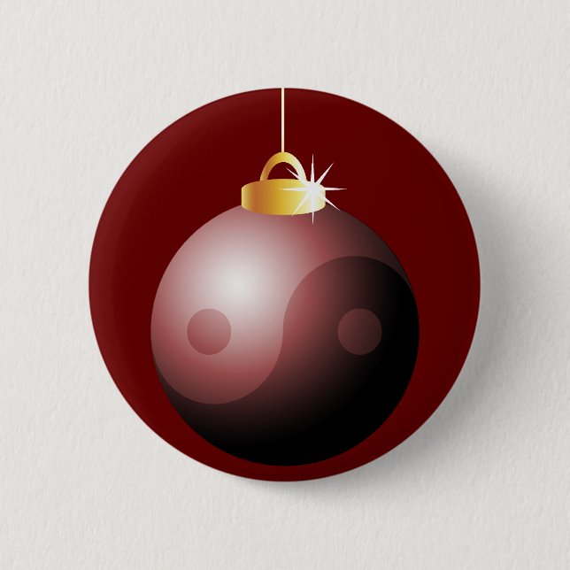 Yin Yang Christmas Ball in Red Pinback Button (Front)
