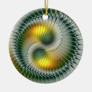 Yin Yang Christmas Colors Abstract Fractal Art Ceramic Ornament
