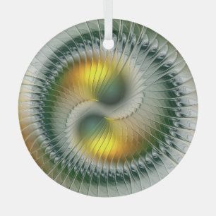 Yin Yang Christmas Colors Abstract Fractal Art Glass Ornament