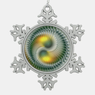 Yin Yang Christmas Colors Abstract Fractal Art Snowflake Pewter Christmas Ornament