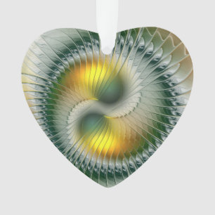 Yin Yang Christmas Colors Abstract Fractal Heart Ornament