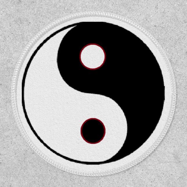 Yin-Yang Circle 3" Circle, White Stitching Iron-On Patch (Front)