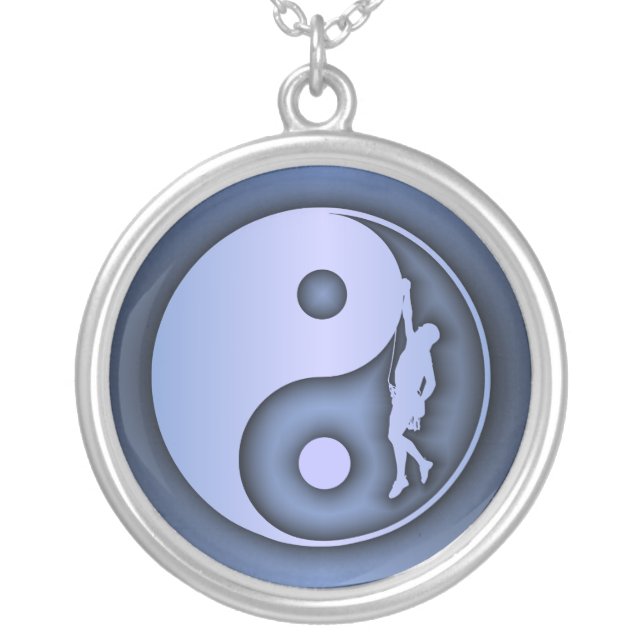 Yin & Yang Climber (blue) Silver Plated Necklace (Front)