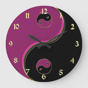 Yin Yang Clock in Black and Hot Pink with Gold