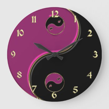 Yin Yang Clock In Black And Hot Pink With Gold by BecometheChange at Zazzle