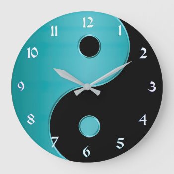 Yin Yang Clock In Turquoise And Black by UROCKSymbology at Zazzle