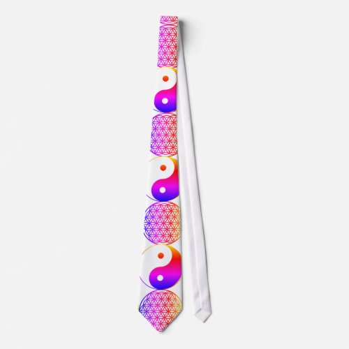 Yin Yang_ colorful flower of life  Neck Tie