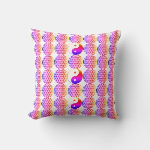 Yin Yang_ colorful flower of life   Throw Pillow