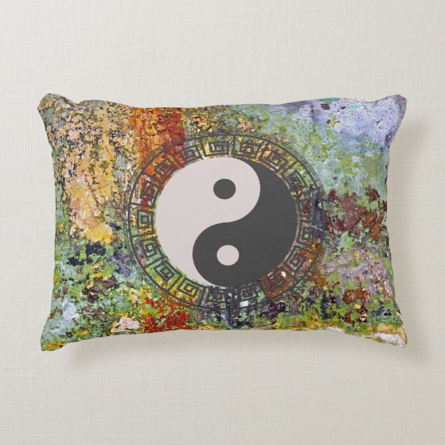 Yin Yang Colorful Grunge Accent Pillow (Front)