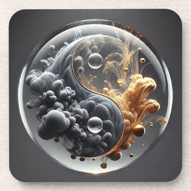 Yin Yang Concept with Fluid Patterns Beverage Coaster (Front)