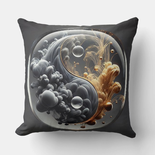 Yin Yang Concept with Fluid Patterns Throw Pillow (Front)