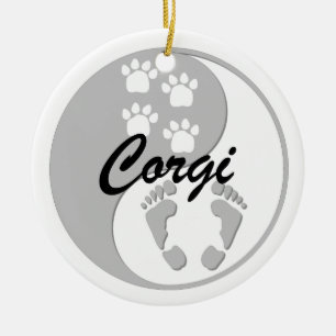 yin yang corgi ceramic ornament
