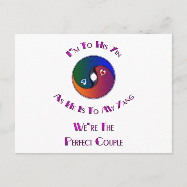 Yin Yang Couple Her TO Him Verse Postcard (Front)
