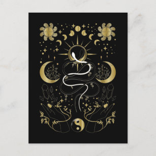 Yin Yang Crescent Moon Sun Celestial Snakes Postcard
