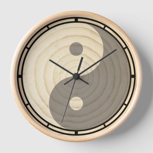 Yin Yang Cross Section Pine Tree Wood Rings Clock