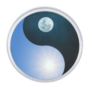 Yin Yang day-night Silver Finish Lapel Pin