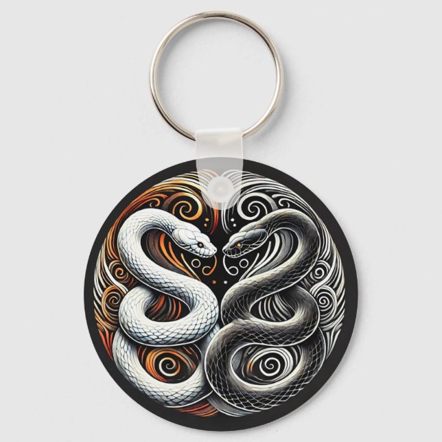 Yin Yang Design Featuring Two Snakes Keychain (Front)
