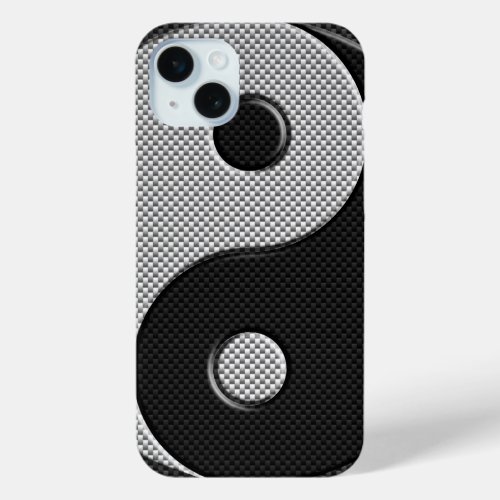 Yin Yang Design in Carbon Fiber Print Style iPhone 15 Plus Case