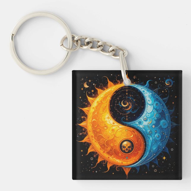Yin Yang Design Representing Sun and Moon Keychain (Front)