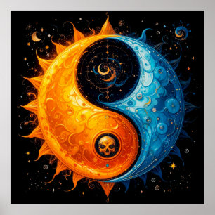 Yin Yang Design Representing Sun and Moon Poster