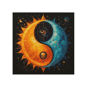 Yin Yang Design Representing Sun and Moon Wood Wall Art