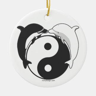 Yin Yang Dolphins Black/White Ceramic Ornament