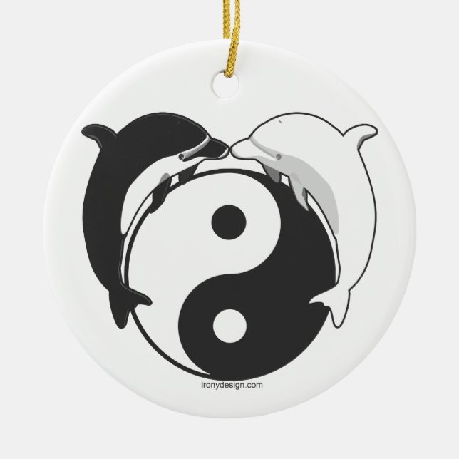 Yin Yang Dolphins Black/White Ceramic Ornament (Front)