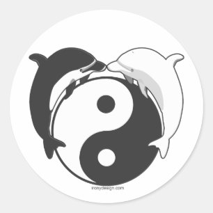 Yin Yang Dolphins Black/White Classic Round Sticker