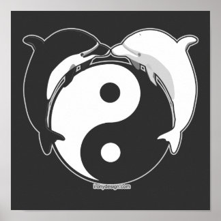 Yin Yang Dolphins Black/White Poster