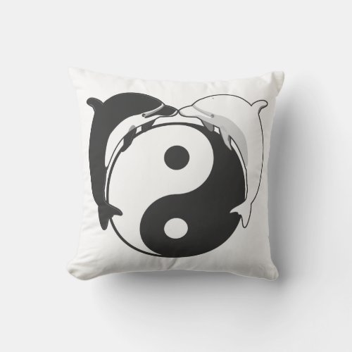 Yin Yang Dolphins BlackWhite Throw Pillow