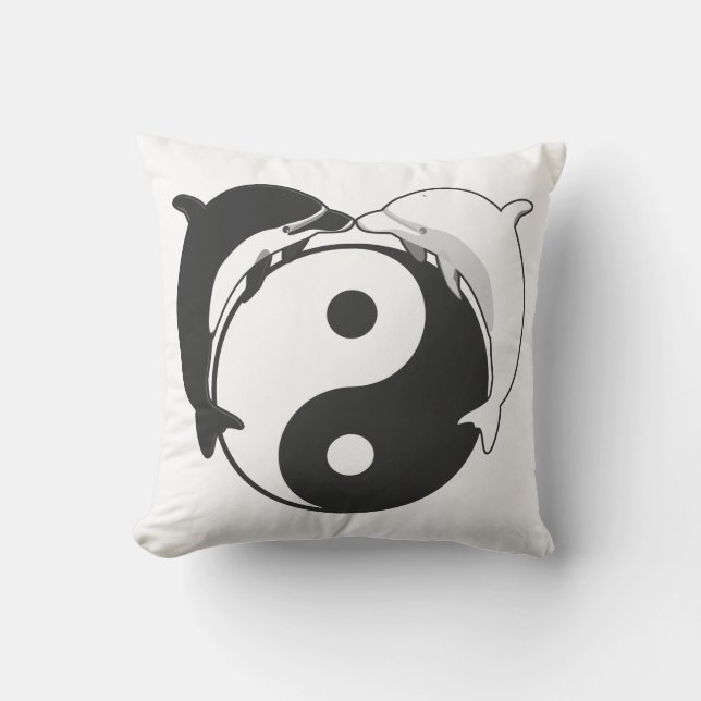 Yin Yang Dolphins Black/White Throw Pillow (Front)