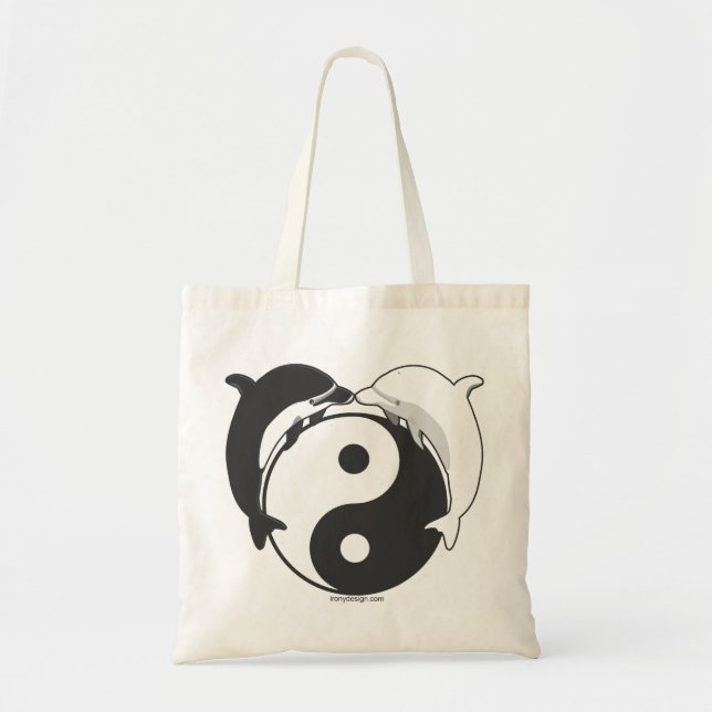 Yin Yang Dolphins Black/White Tote Bag (Front)