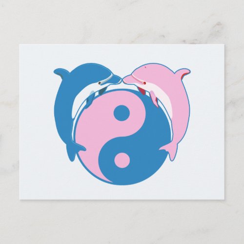 Yin Yang Dolphins BluePink Postcard