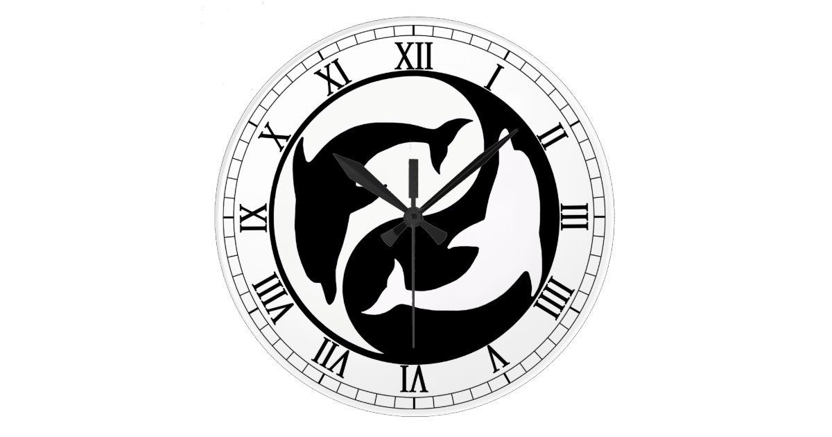 Yin Yang Dolphins Round Roman Numerals Clock Zazzle Com