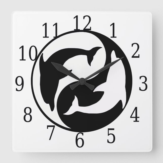 Yin Yang Dolphins Square Clock (Front)
