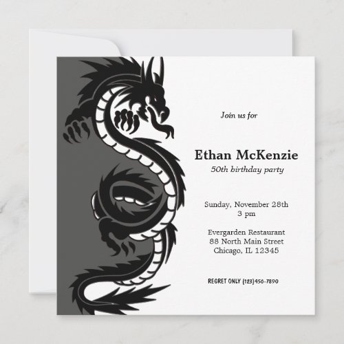 Yin Yang Dragon Birthday theme Invitation