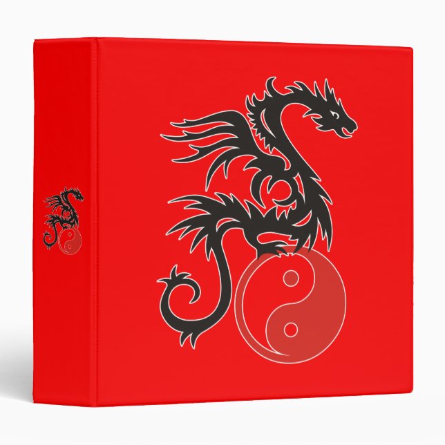 Yin & Yang Dragon | fire red 3 Ring Binder (Front/Spine)